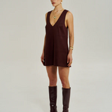 V Neck Mini Dress - Syrah