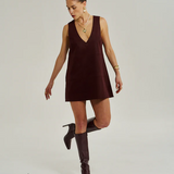 V Neck Mini Dress - Syrah