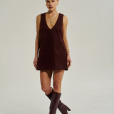 V Neck Mini Dress - Syrah
