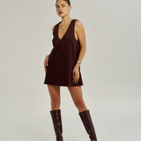 V Neck Mini Dress - Syrah