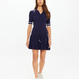 Plume Knit Collared Dress - Navy
