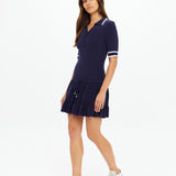 Plume Knit Collared Dress - Navy