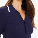 Plume Knit Collared Dress - Navy