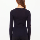 Merino Wool Long Sleeve Top - Black
