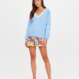 Rever Josette V Neck Sweater - Sky