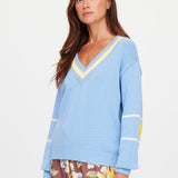 Rever Josette V Neck Sweater - Sky