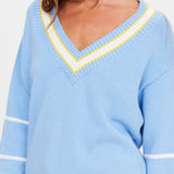 Rever Josette V Neck Sweater - Sky