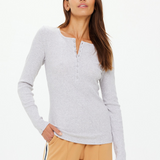 Ness Ribbed Long Sleeve Top - Grey Marle
