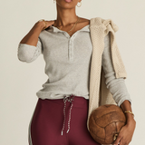 Ness Ribbed Long Sleeve Top - Grey Marle