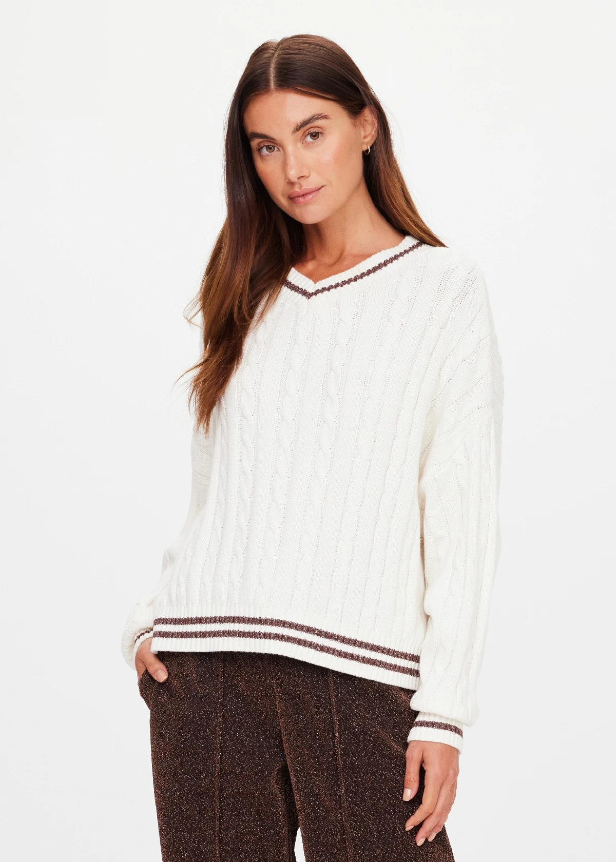 Millie V Neck Knit Sweater - Coconut