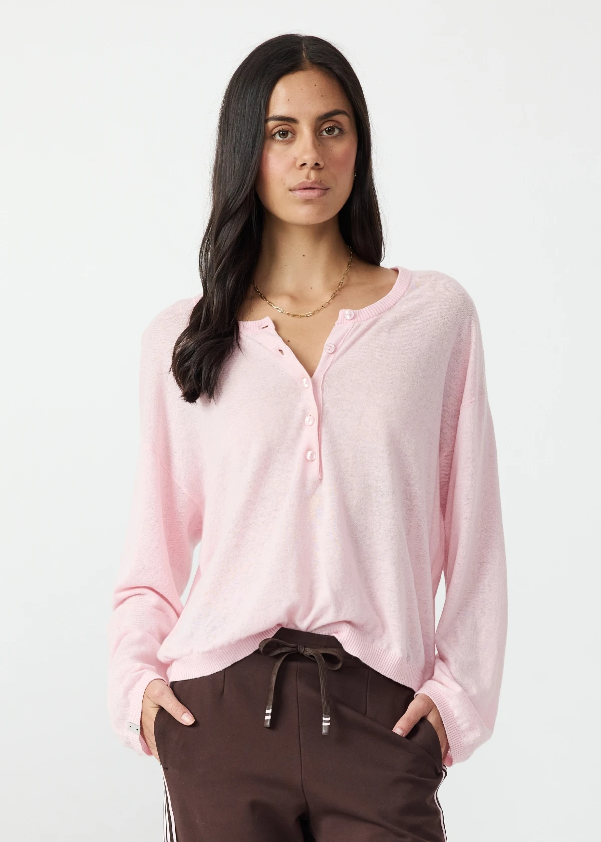 Rylee Knit Button Top - Rosewater