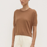 Vanya Cotton Cashmere Knit Tee - Bronze