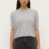 Vanya Cotton Cashmere Knit Tee - Grey Marle