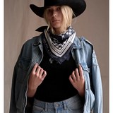 Houndstooth Horse Silk Bandana - Navy