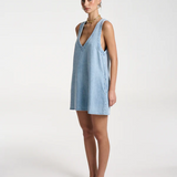 Denim V-Neck Shift dress - Sky Blue Denim