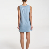 Denim V-Neck Shift dress - Sky Blue Denim
