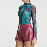 Mesh LS Rouched Skivvy - Jade Butterfly