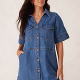 Side Pocket Boxy Dress - Fresh Indigo