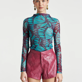 Mesh LS Rouched Skivvy - Jade Butterfly