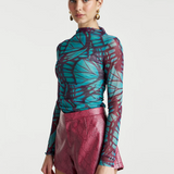 Mesh LS Rouched Skivvy - Jade Butterfly