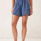 Pleat Front Short - Washed Indigo