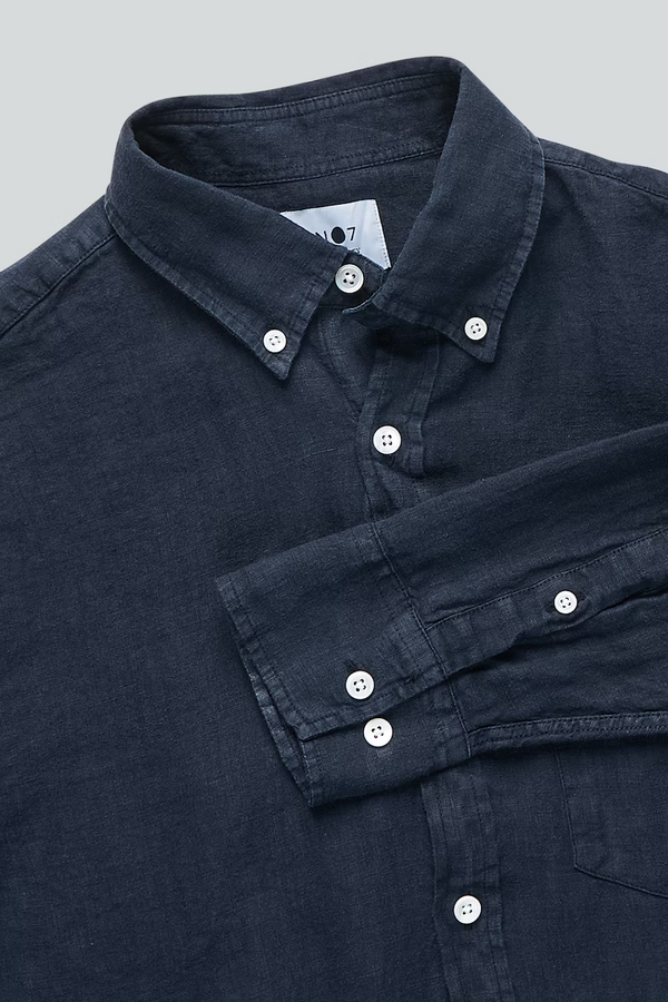 Levon Linen Shirt - Navy Blue